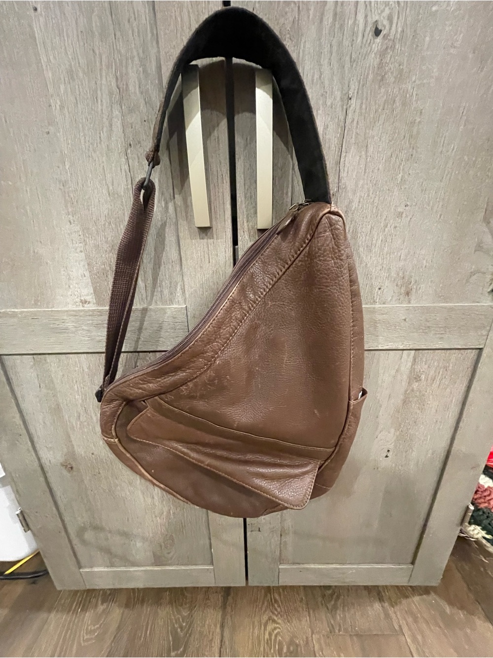 Men's Brown Leather Sling Bag with Adjustable Strap